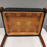 Footstool with teak wood legs and black skai (imitation leather) 1970s