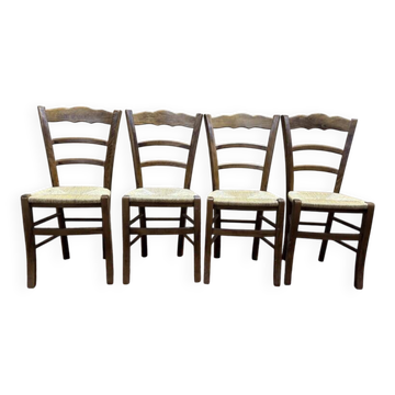 Série de 4 chaises paillées