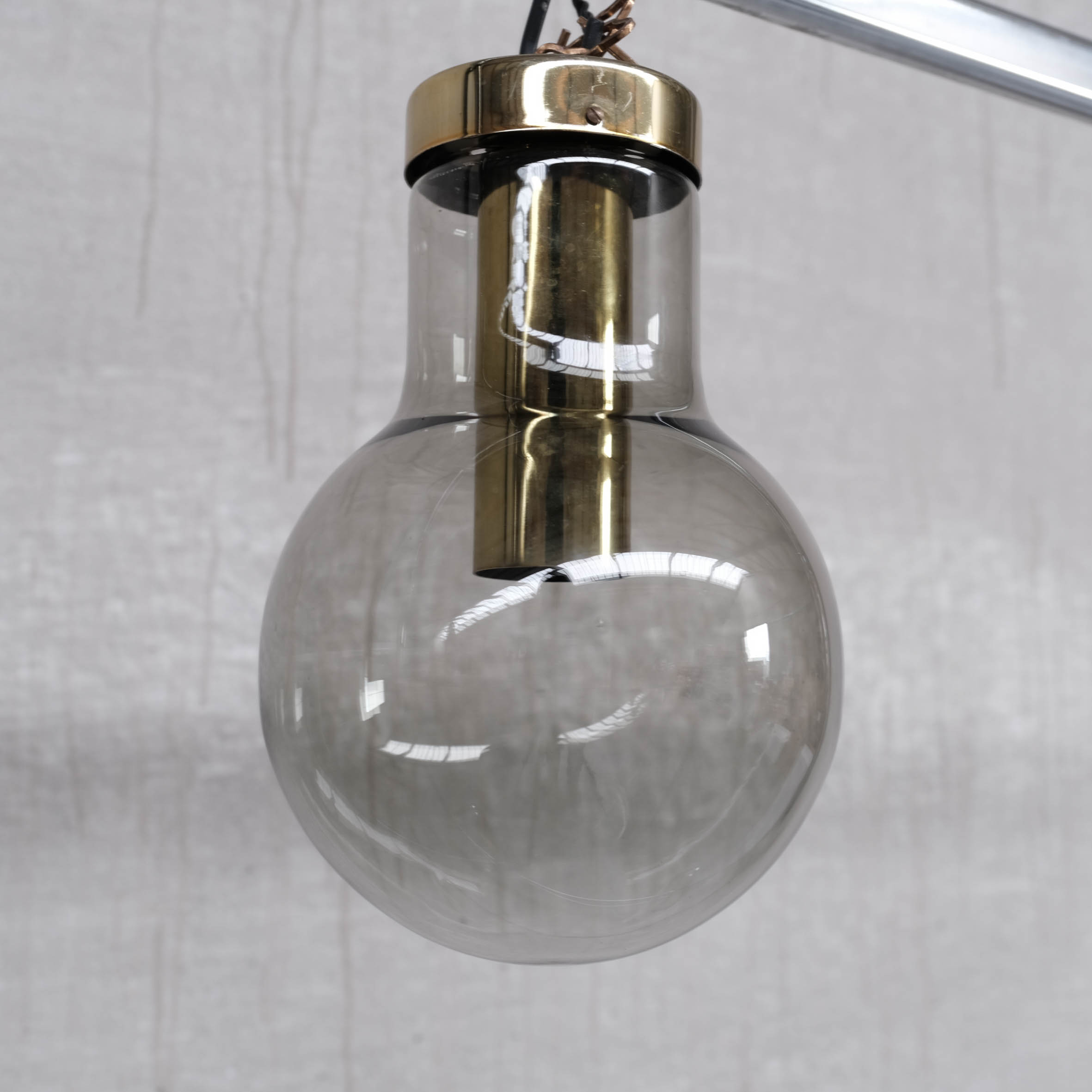 Smoked mid-century glass and brass pendant light by raak