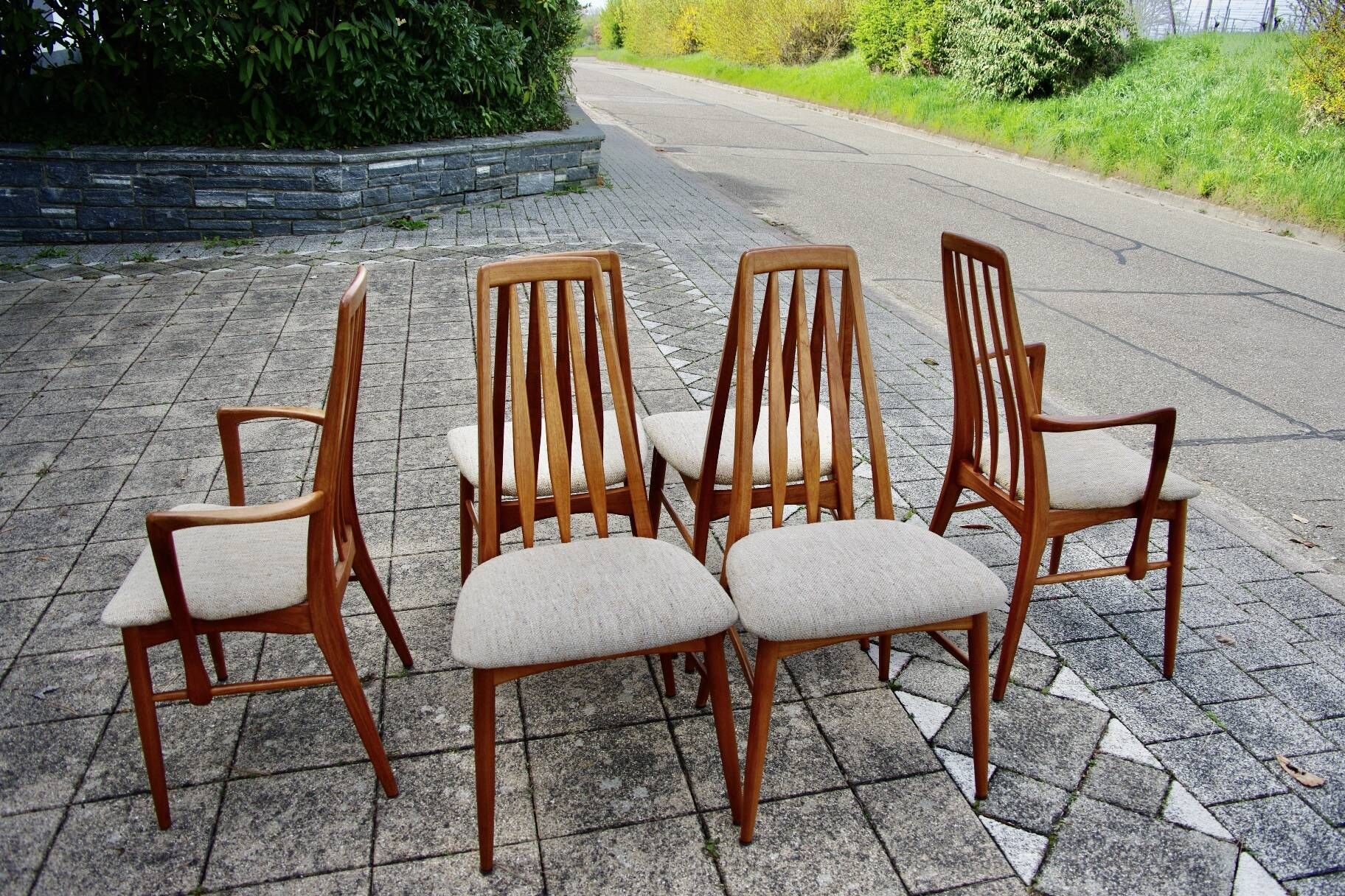 Set of 4 chairs and a pair of vintage eva armchairs by nils koefoed
