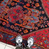 Tapis vintage du Moyen-Orient Hamadan fait main en laine – 133 x 196 cm