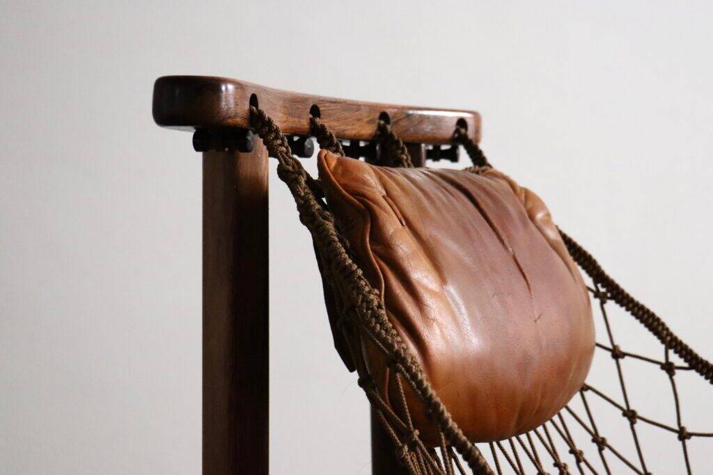 Jangada lounge chair with ottoman in cognac leather by Jean Gillon, Brazil, 1960s
