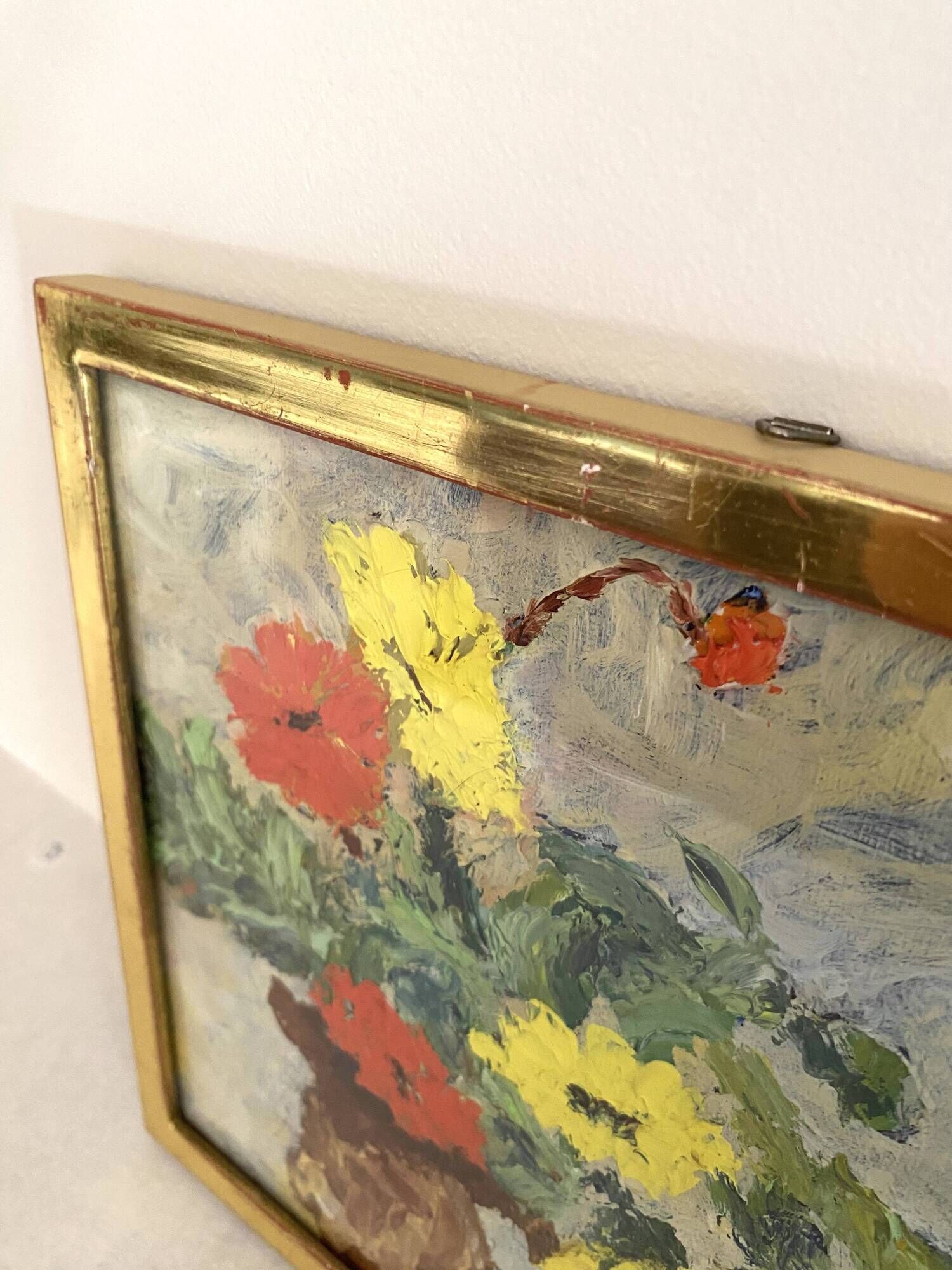 Oil on canvas from the 70s framed under glass.