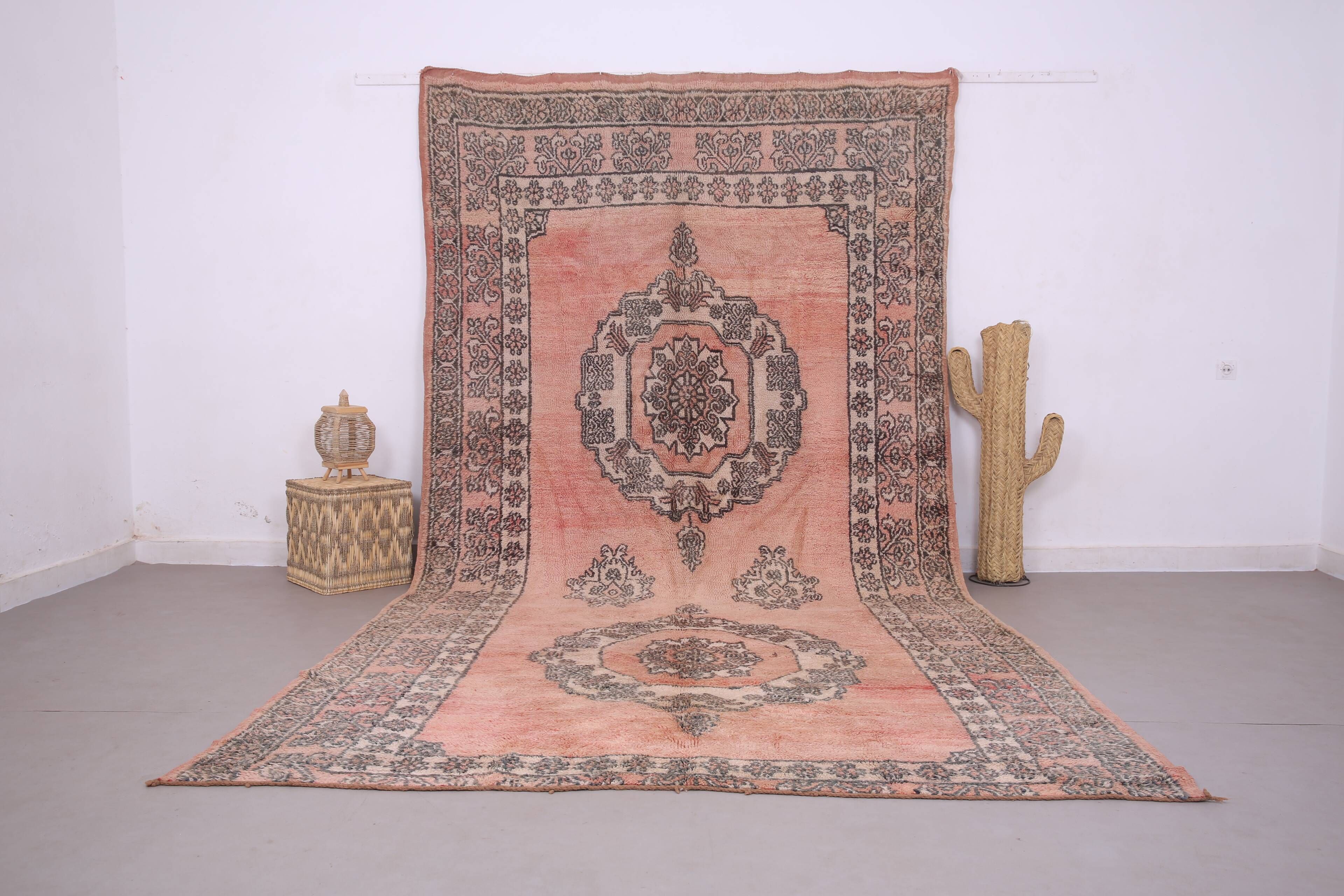 Tapis berbère en laine vintage marocain rose grand 212 x 394 cm, tapis fait main