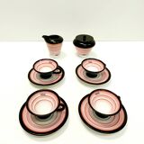 Set of Four Ceramic Coffee Cups by Baldelli with Milk Jug and Sugar Bowl, Italy