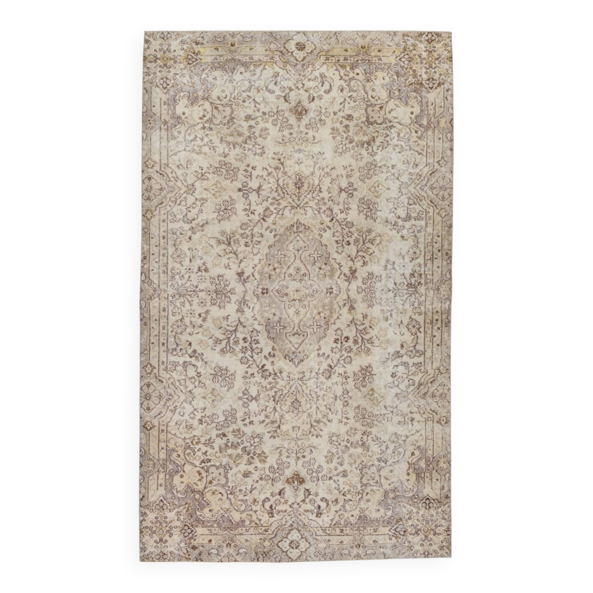 5x9 Vintage Brown Cream Classic Turkish Rug, 165x284Cm