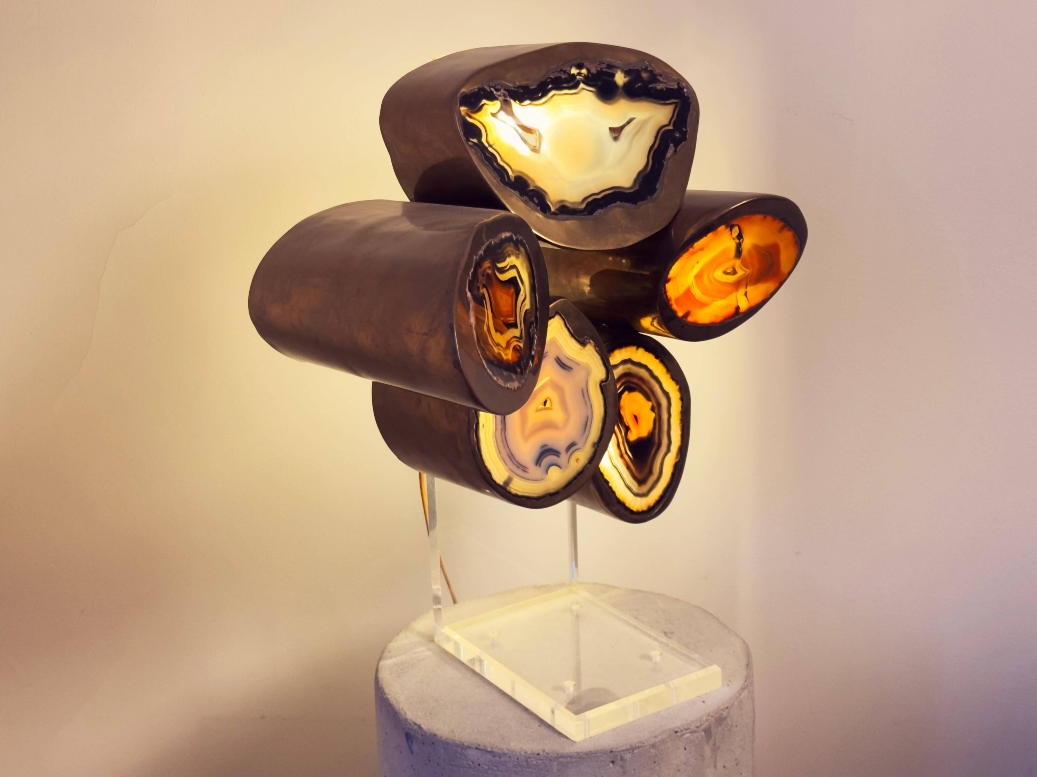 Armand Jonckers Unique Brass and Agate Table Lamp, Belgium, 1970s