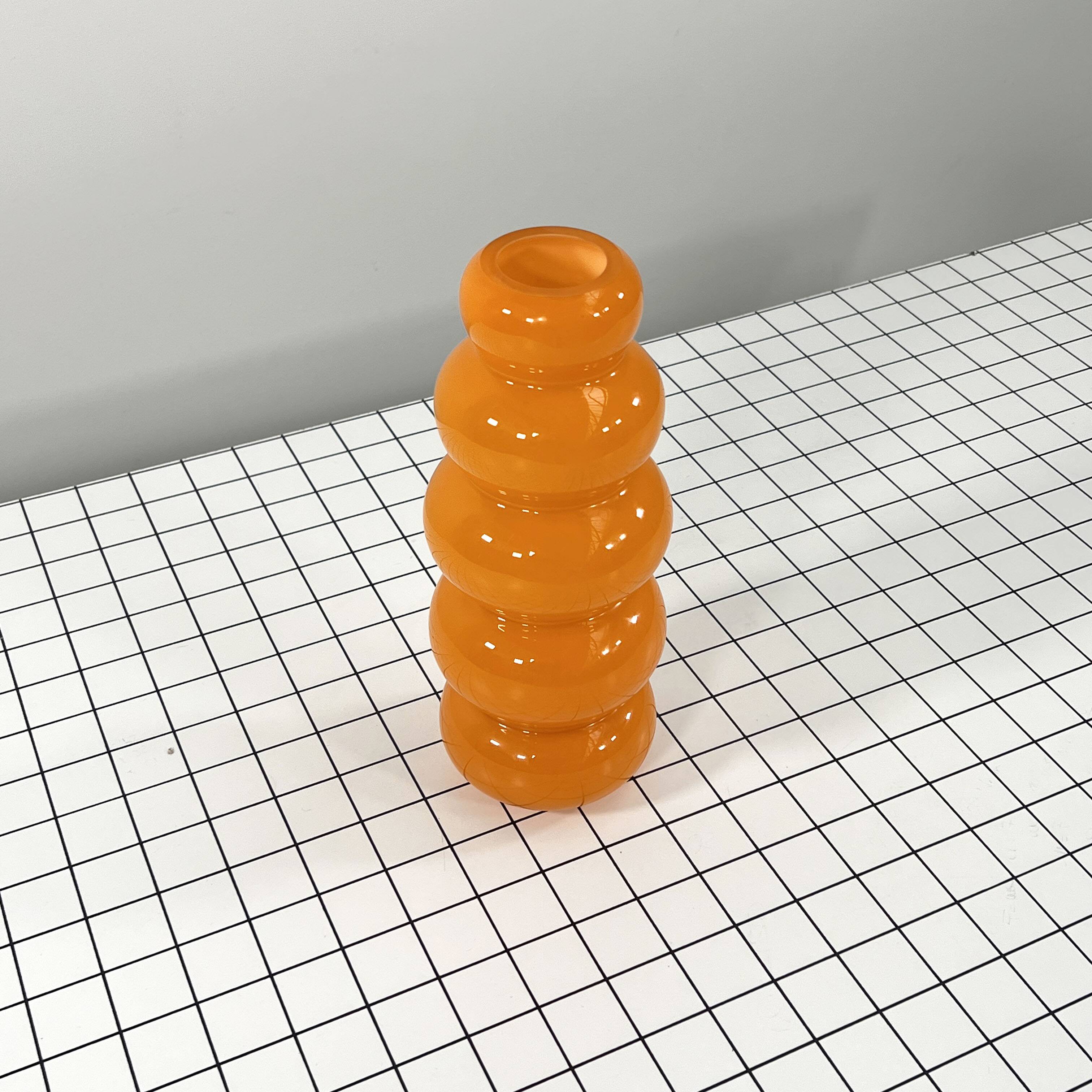 Orange Wavy Glass Vase, 1980