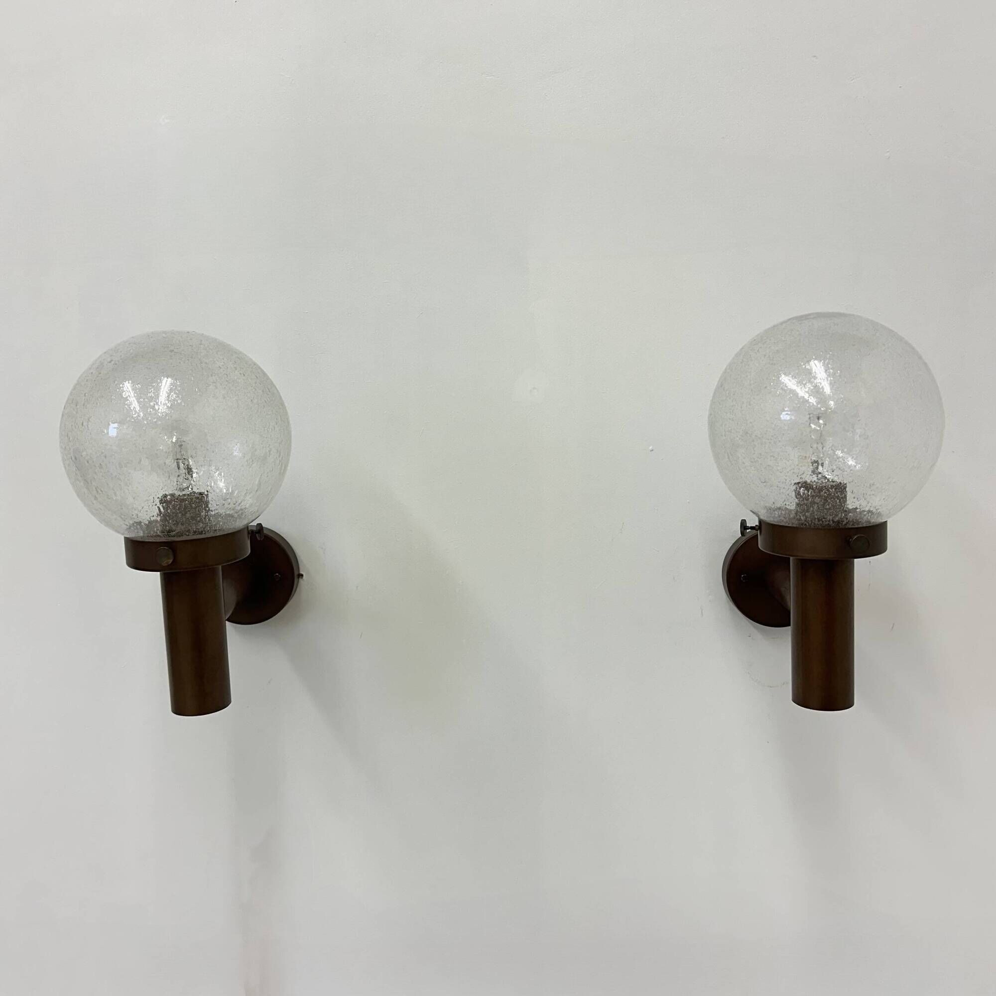 Set of 2 globe glass wall lamps sconces by Lisa Pape Sweden , 1970s