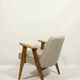 Vintage armchair in natural rustic oak wood herringbone fabric modern design by Chierovsky