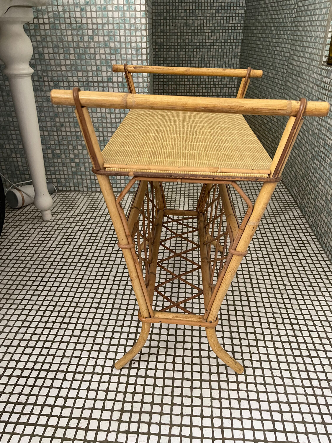 Rattan side table magazine rack