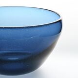 Blue blown glass bowl by Claude Morin, Dieulefit circa 1970