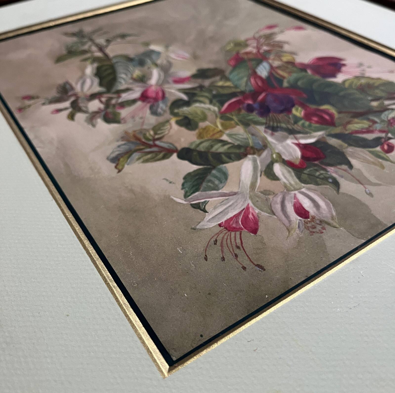 Tableau "Fuchsia Flower Throw" gouache, early 20th century
