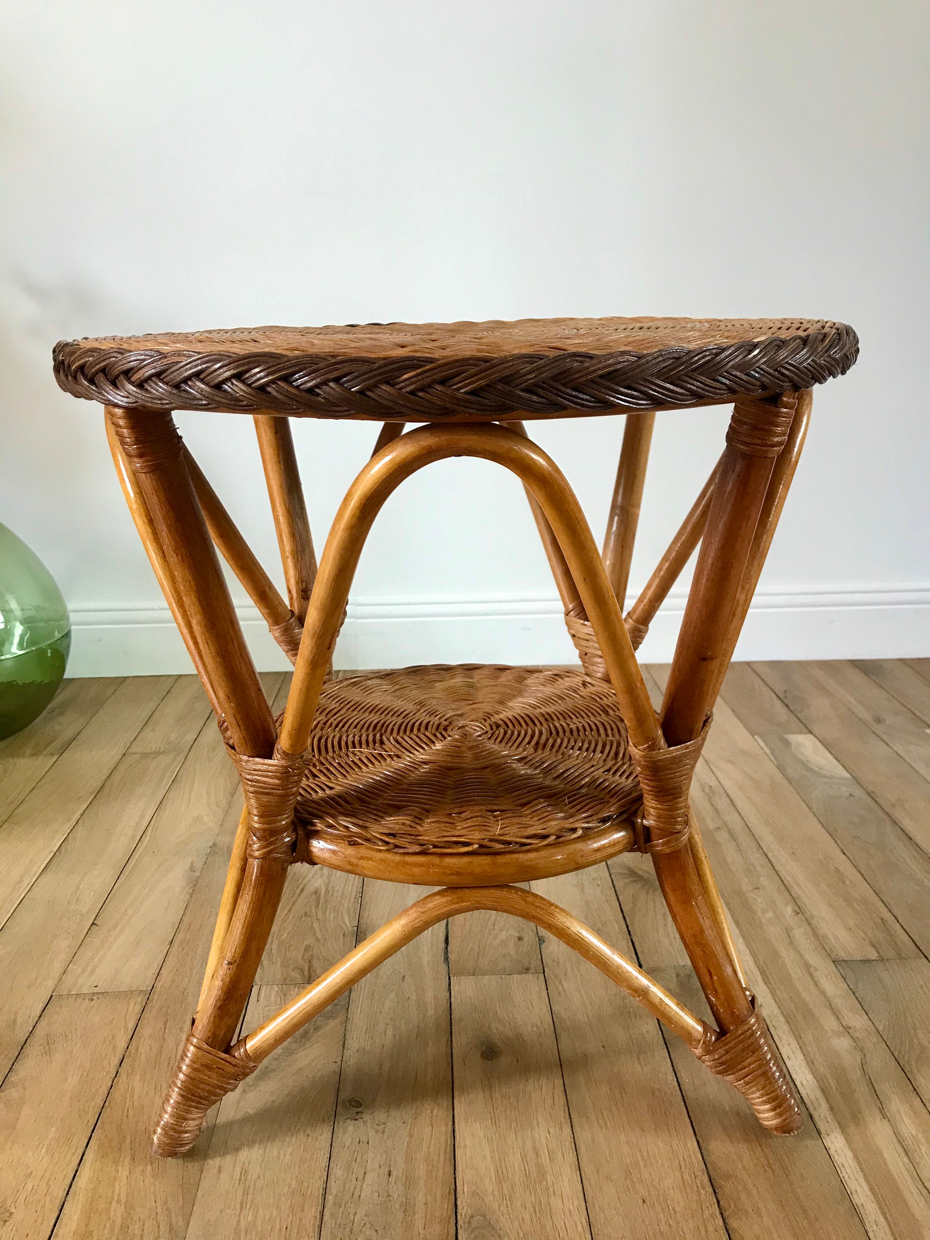 Round rattan coffee table double floor 60s