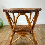 Round rattan coffee table double floor 60s