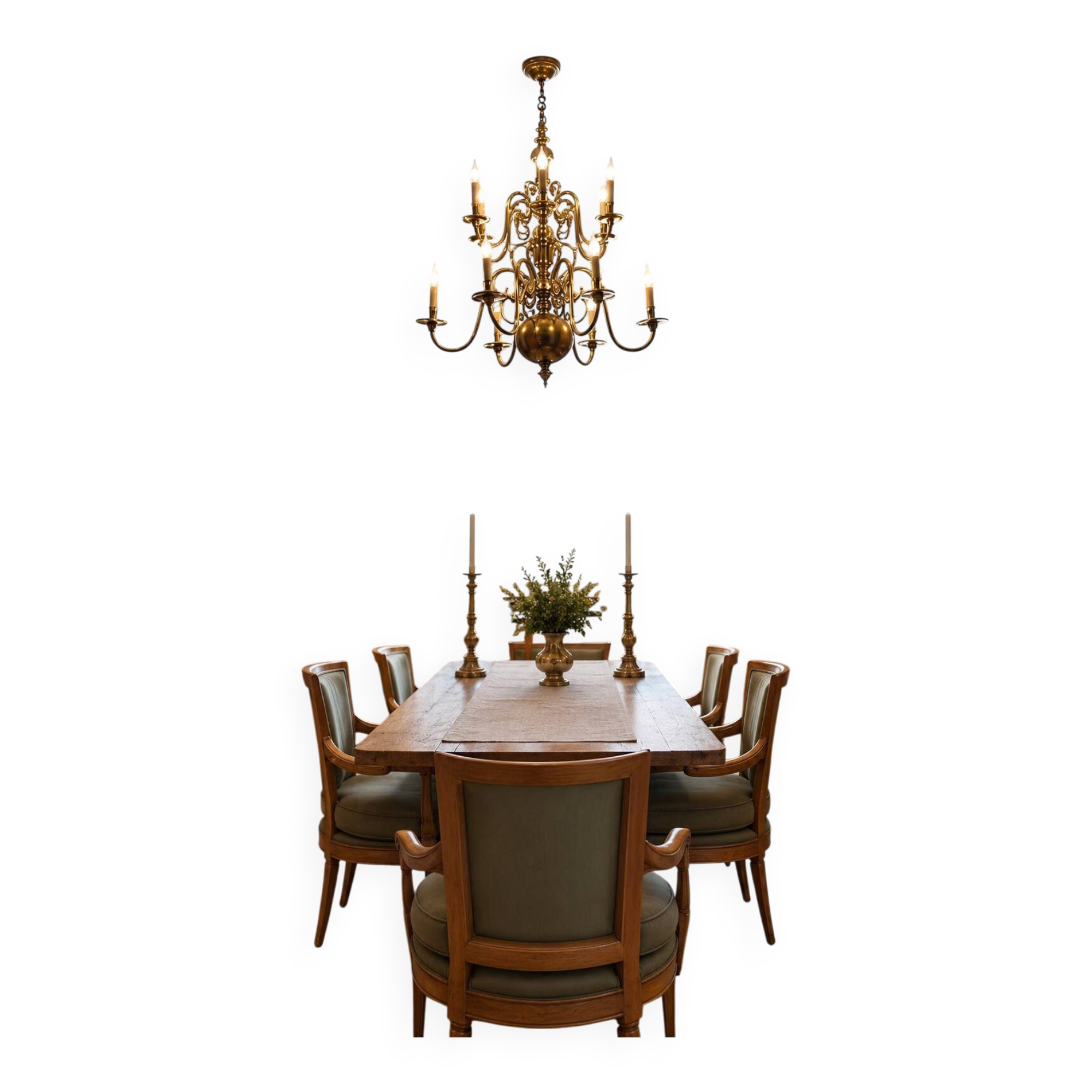 Large Dutch brass chandelier, 12 lights