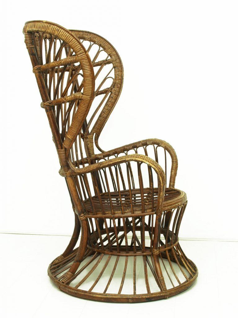 Vintage wicker lounge chair, italian 1950s