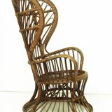 Vintage wicker lounge chair, italian 1950s