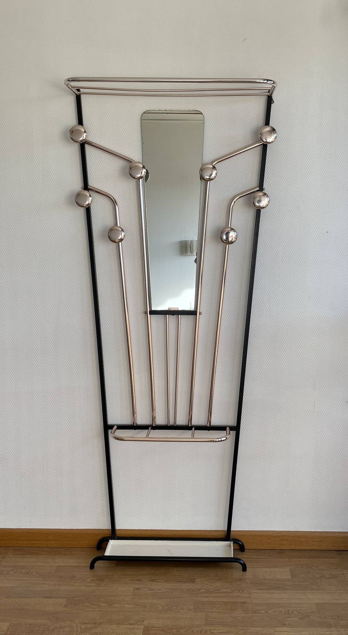 Wall-mounted coat rack with 8 hooks, vintage 50/60