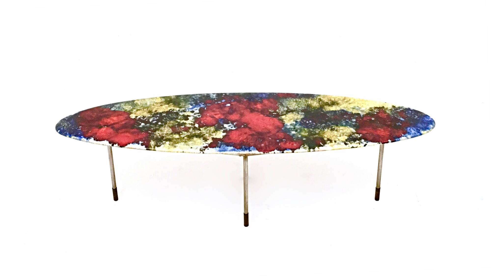 Oval Coffee Table by Stil Keramos with a Colored Lacquered Ceramic Top