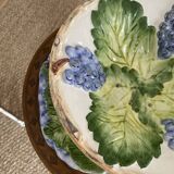 Grape slip compotier with plate - vintage majolica style ceramic drainer