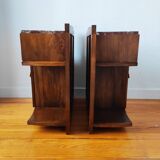 Pair of Art Deco 1930 walnut bedside tables