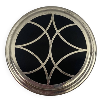 Christofle talisman noir - pilulier poudrier boite ronde laque chine métal argenté tbe