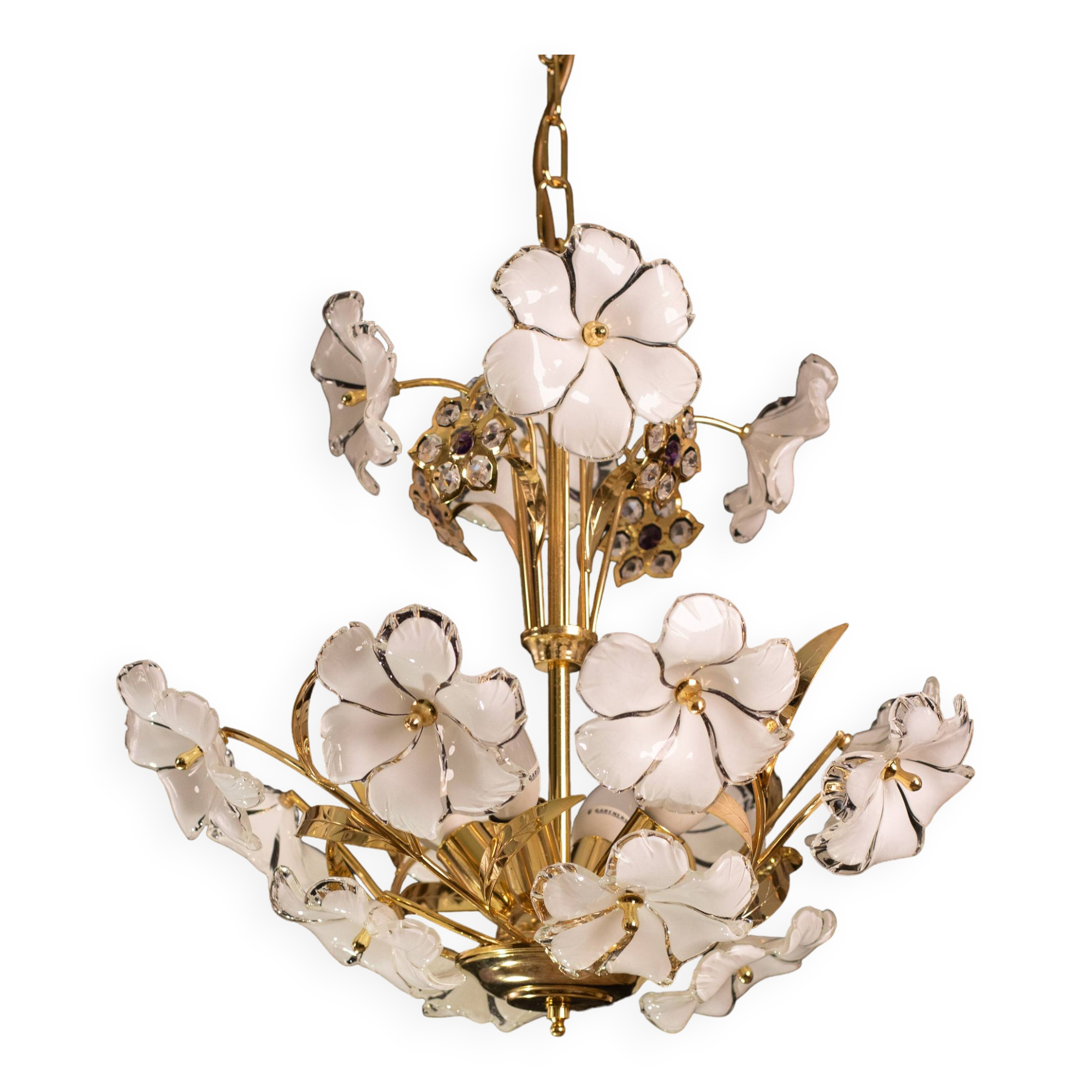 Charming Murano Candlestick White Flowers, 1970