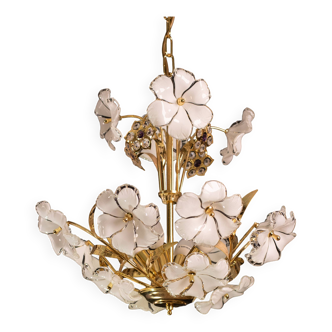 Charming Murano Chandelier White Flowers, 1970