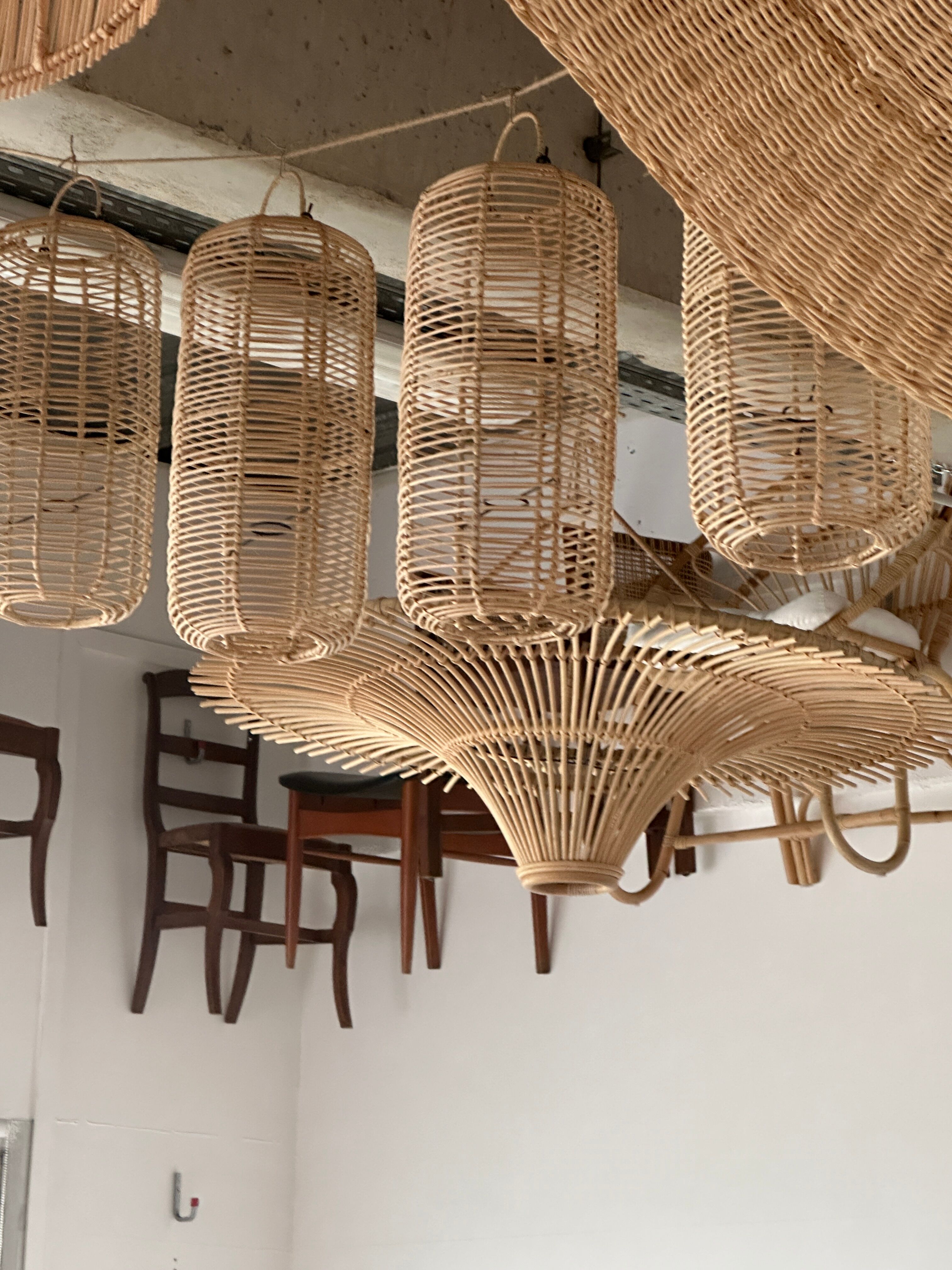 Rattan pendant lamp or light in the shape of an Asian lantern