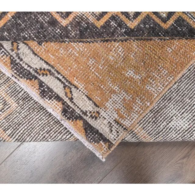 1960s Orange Geometric Turkish Hand-Knotted Runner Rug 77x345