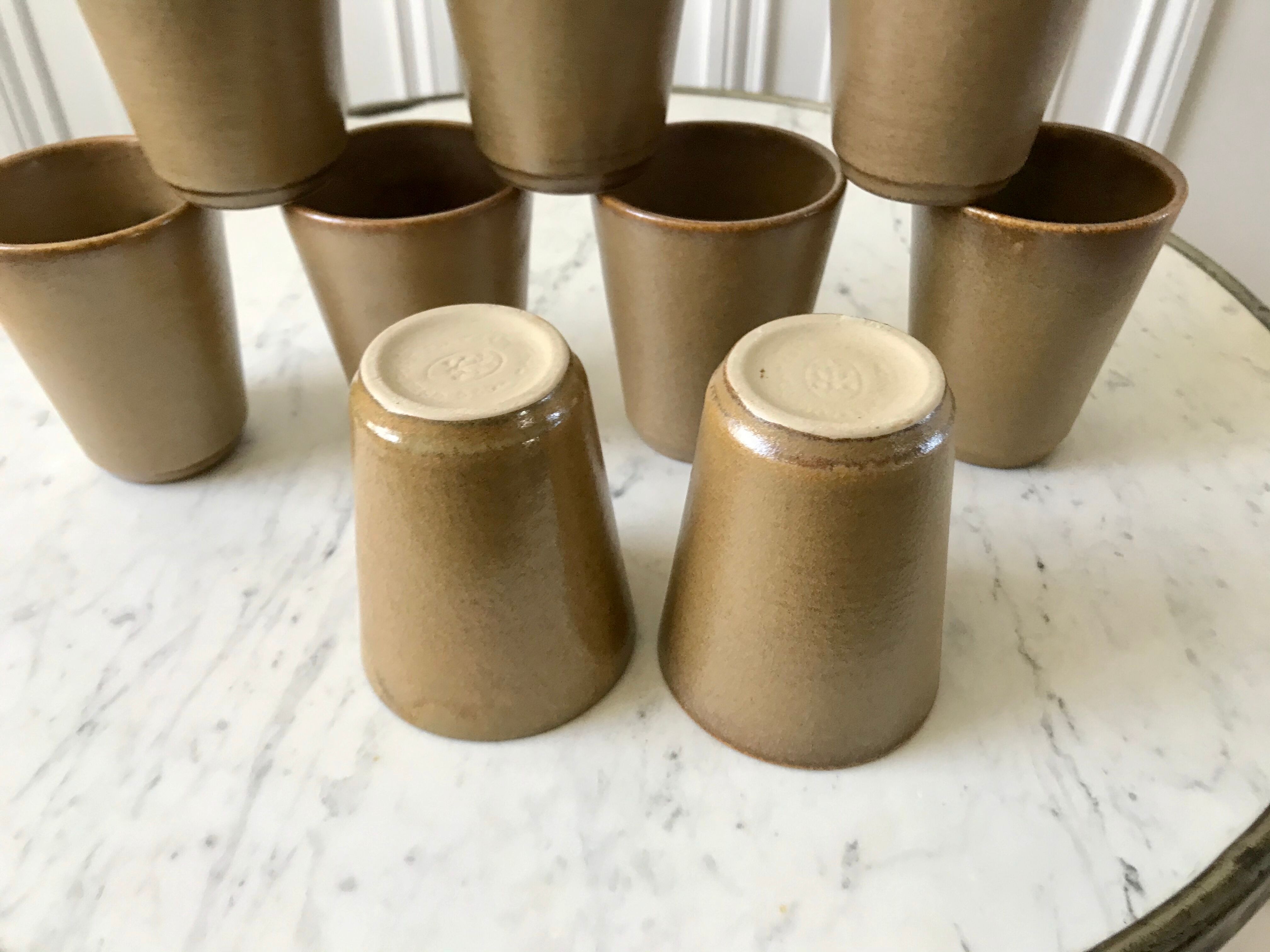 Set of 10 sandstone glasses Digoin Sarreguemines 70s