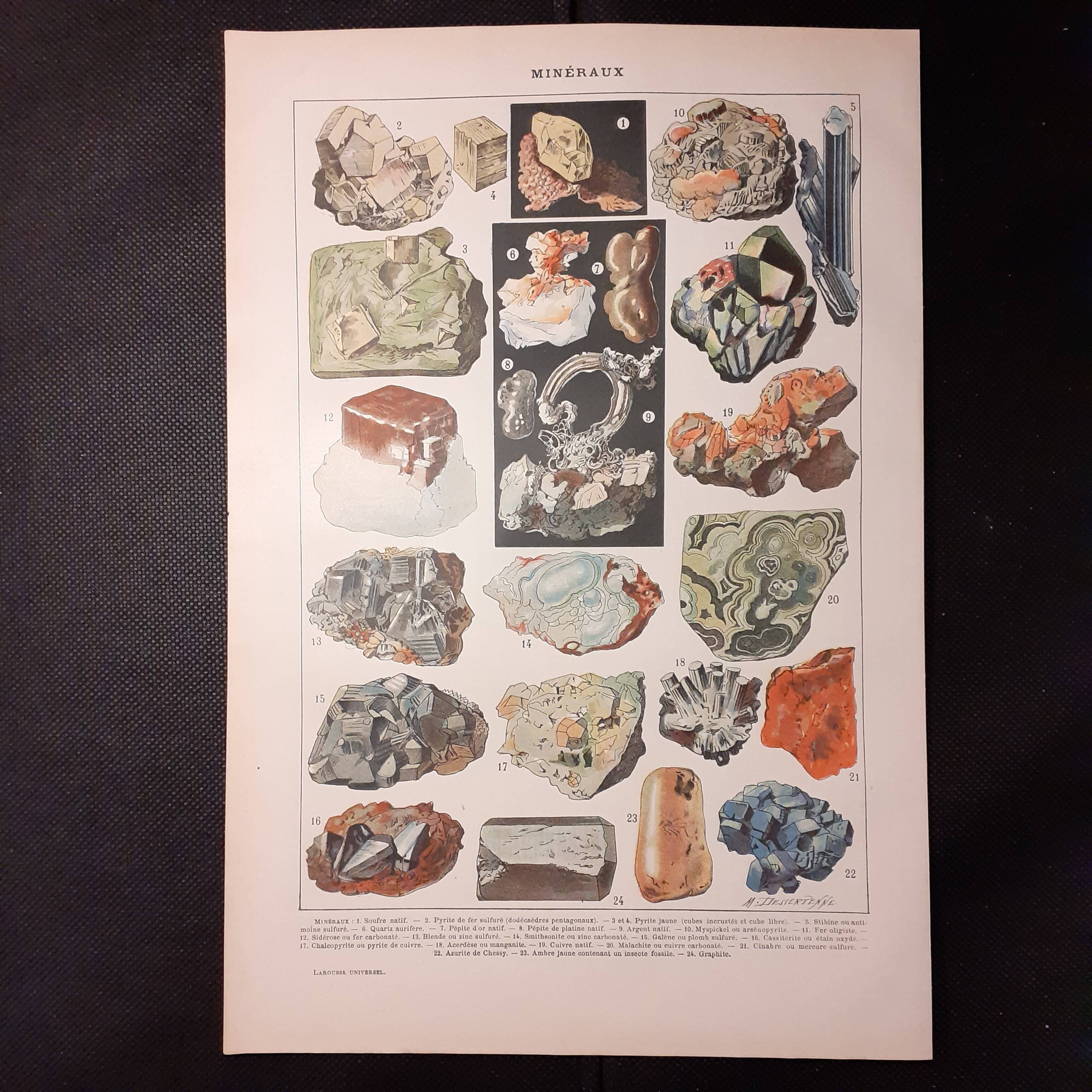 Set of two lithographs on rocks and minerals from 1922