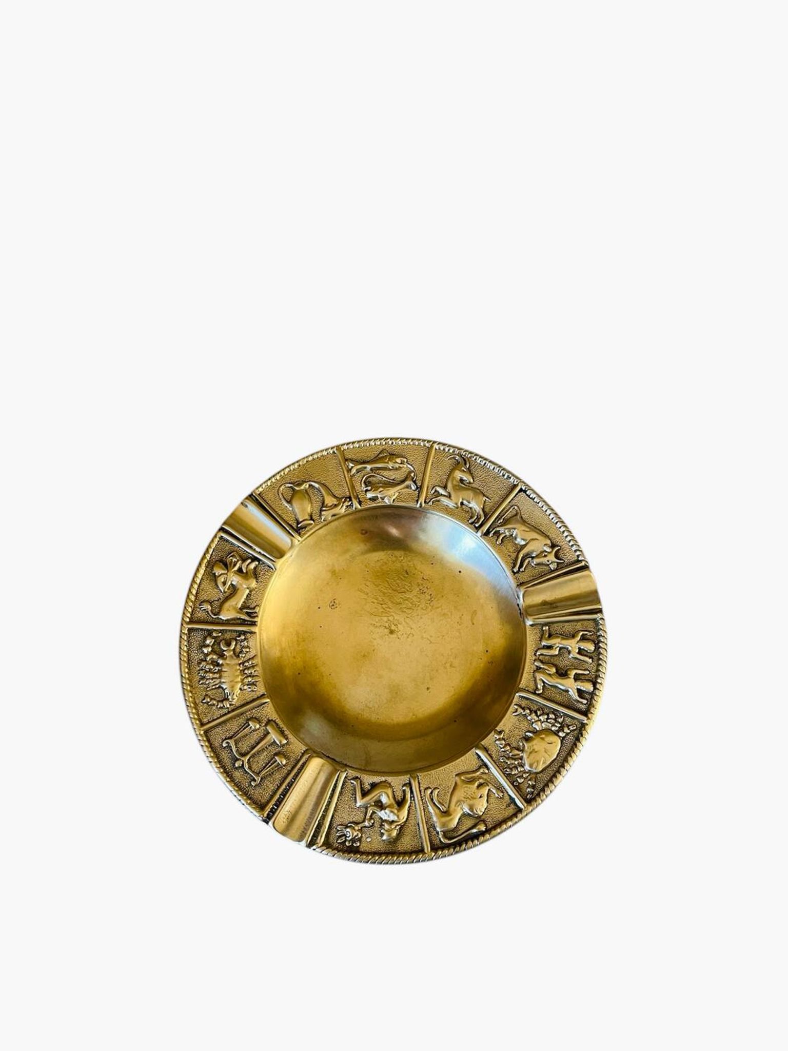 Cendrier horoscope en bronze doré vintage