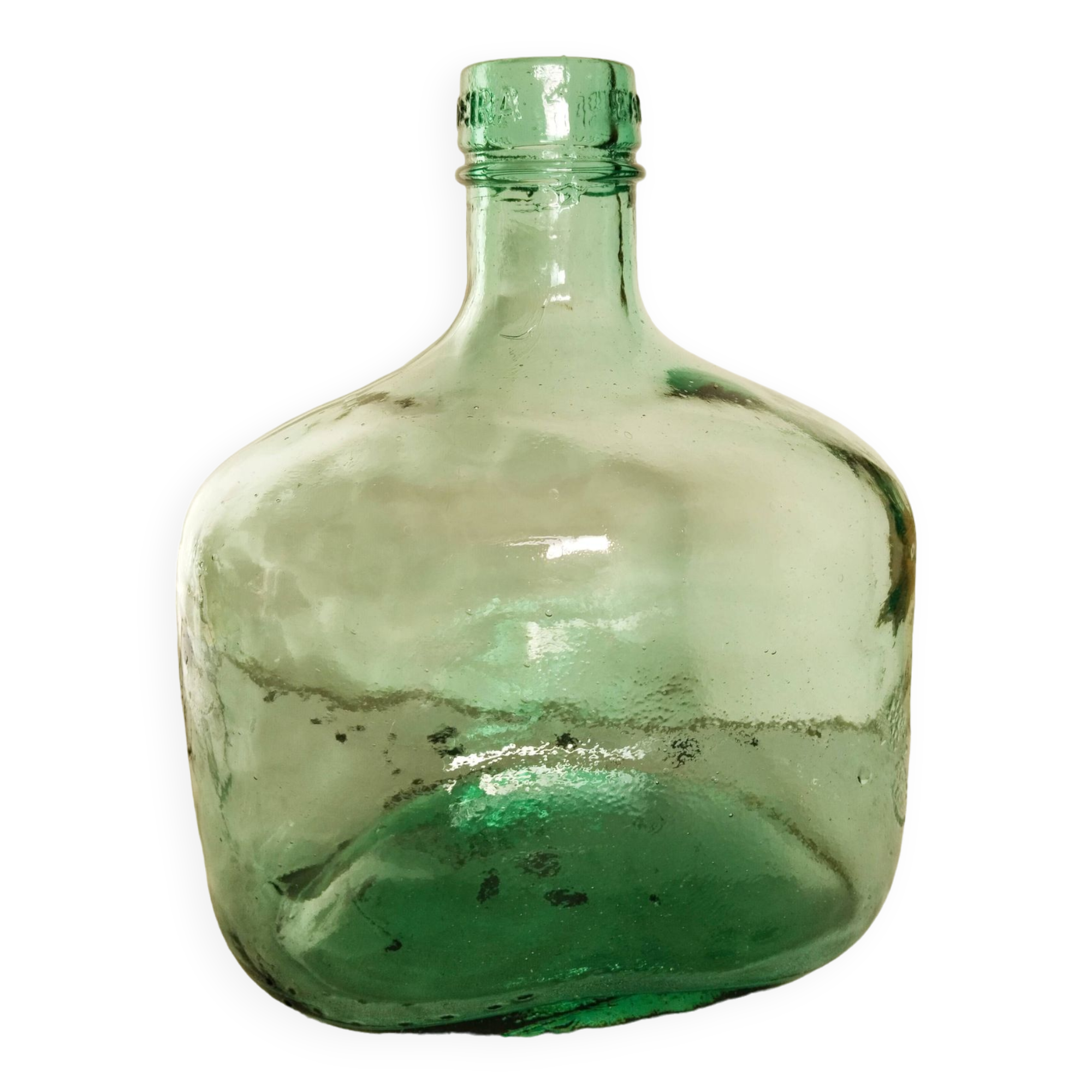 Blueish green Dame-Jeanne carboy, vintage French, Viresa Bandeira