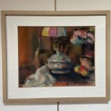 Still life with lamp, signed pastel