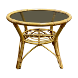 Table basse ronde en rotin 1960
