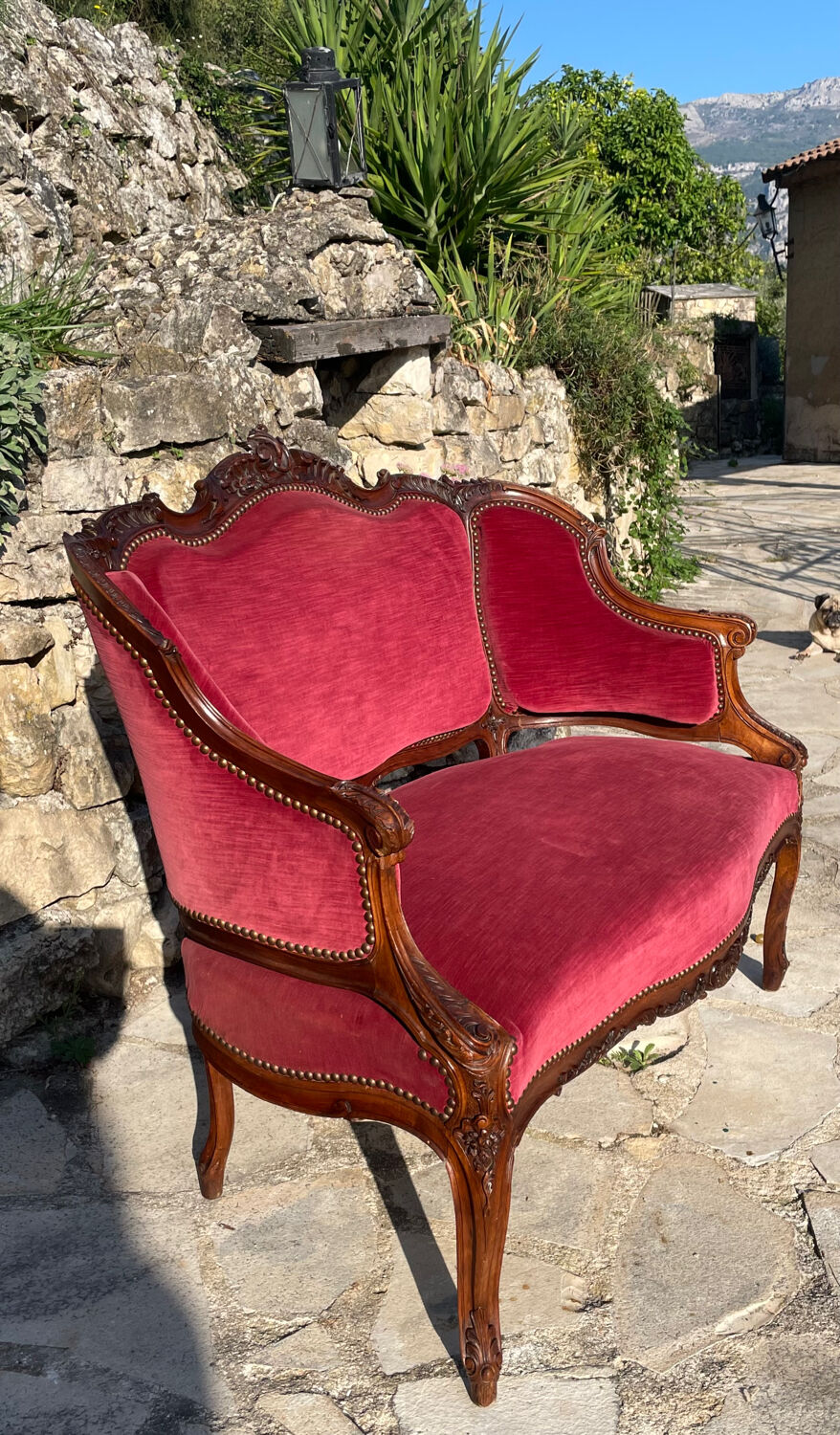 Louis XV style bench in Walnut, 19th century period