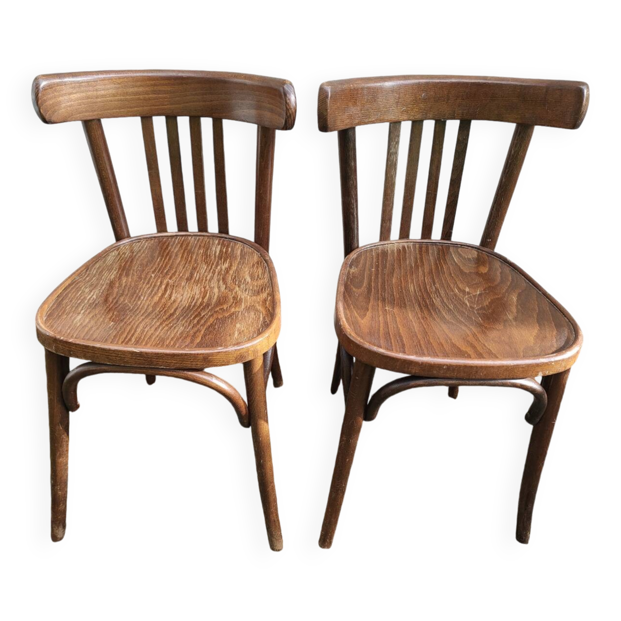 Pair of curved wooden bistro chairs