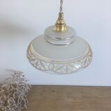 Suspension in white & gold frosted glass