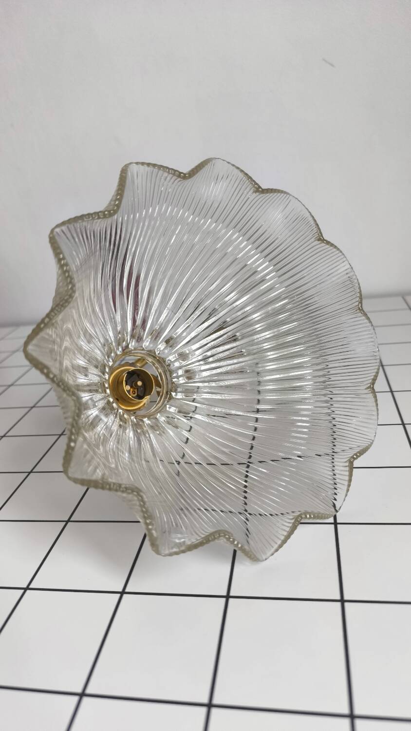 Large wall light in holophane glass and brass