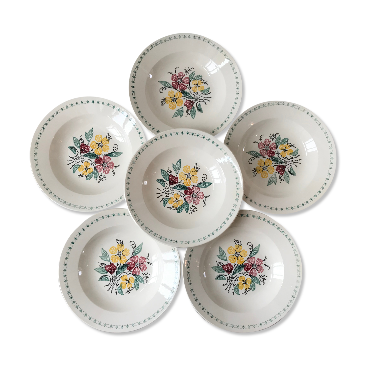 Set of 6 hollow plates Digoin Sarreguemines 40s