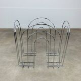 Postmodern chrome metal magazine rack from the 80s