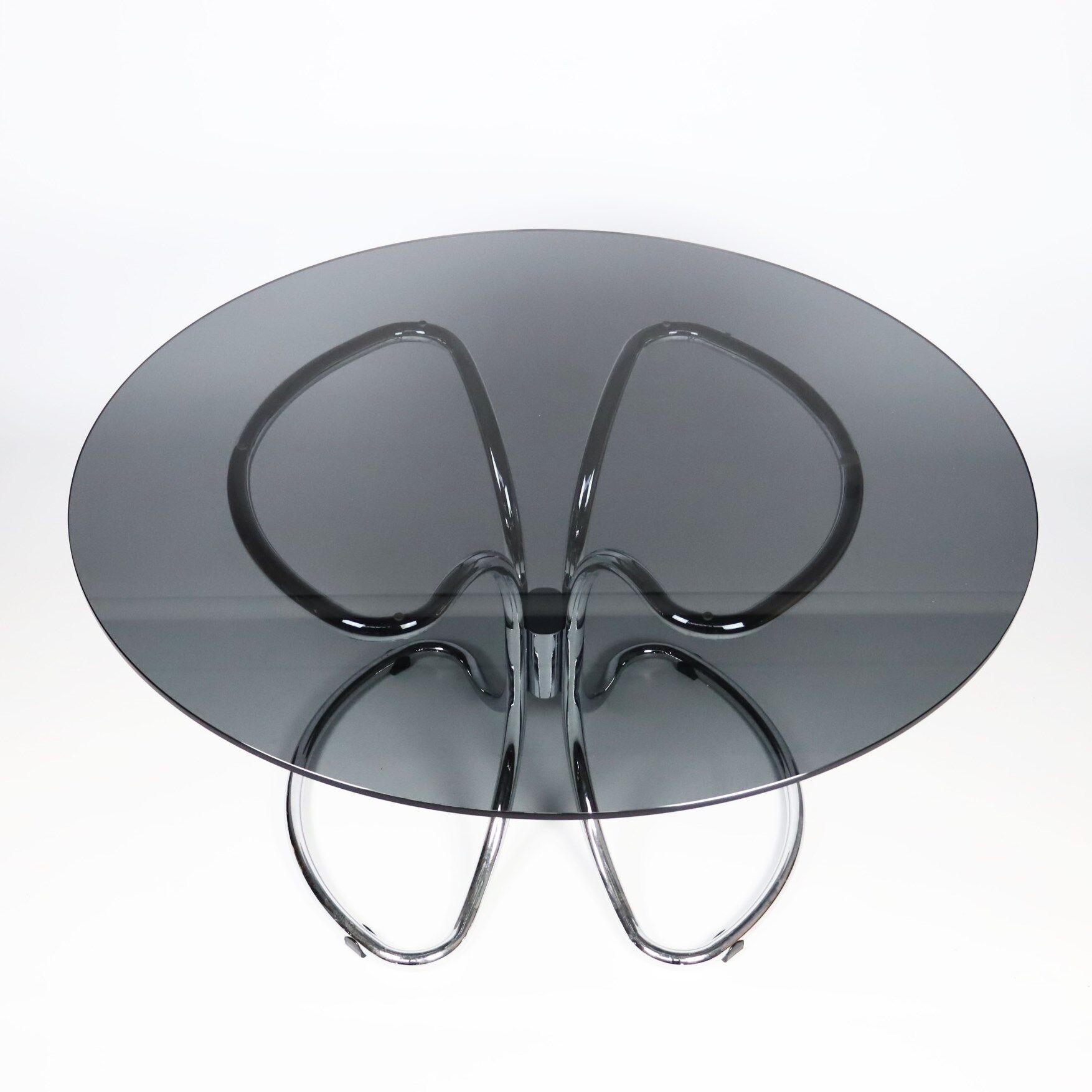 Dining table smoked glass and chrome foot