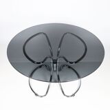 Dining table smoked glass and chrome foot