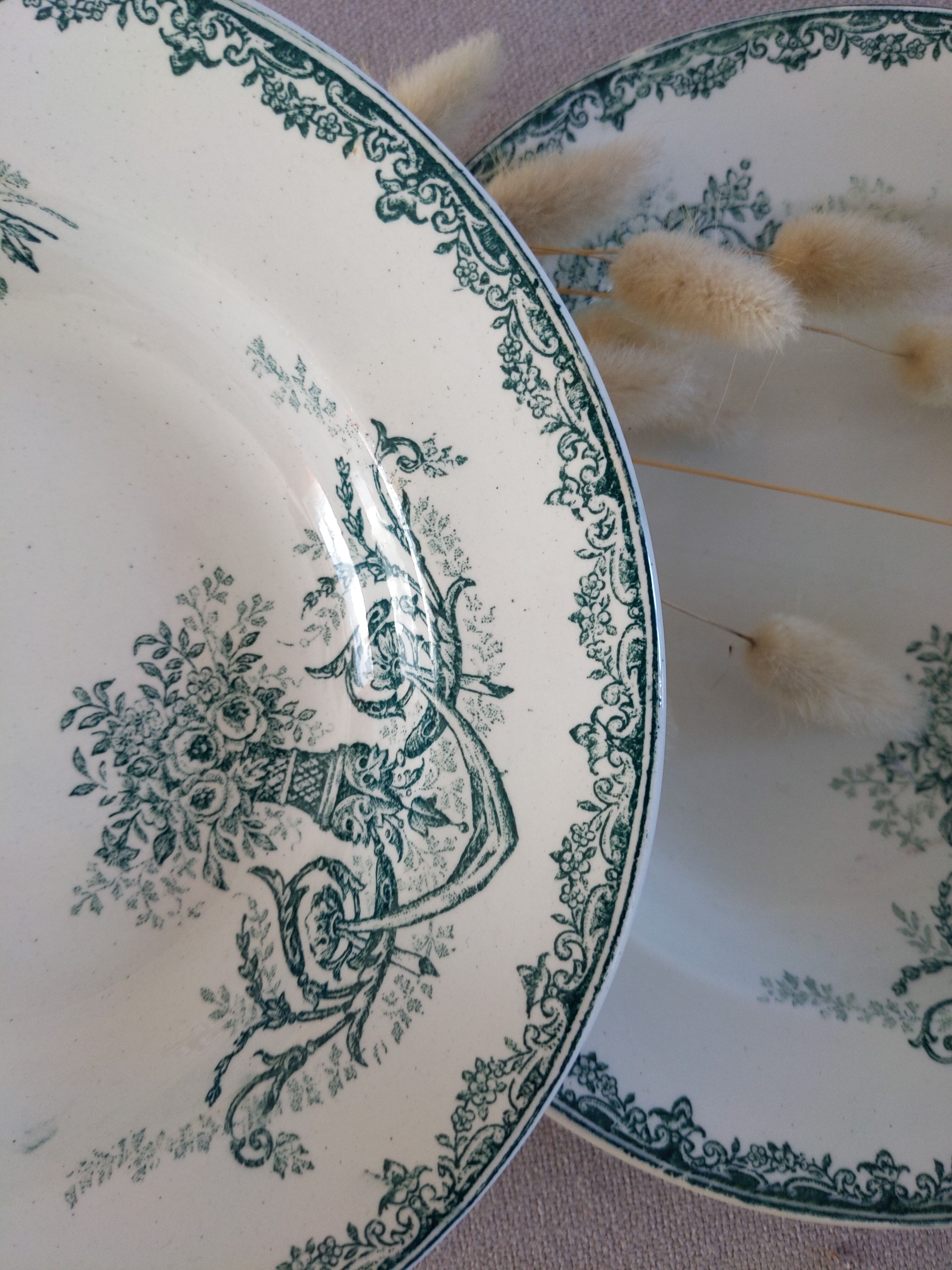 Assiettes creuses anciennes Amandinoise vintage terre de fer porcelaine
