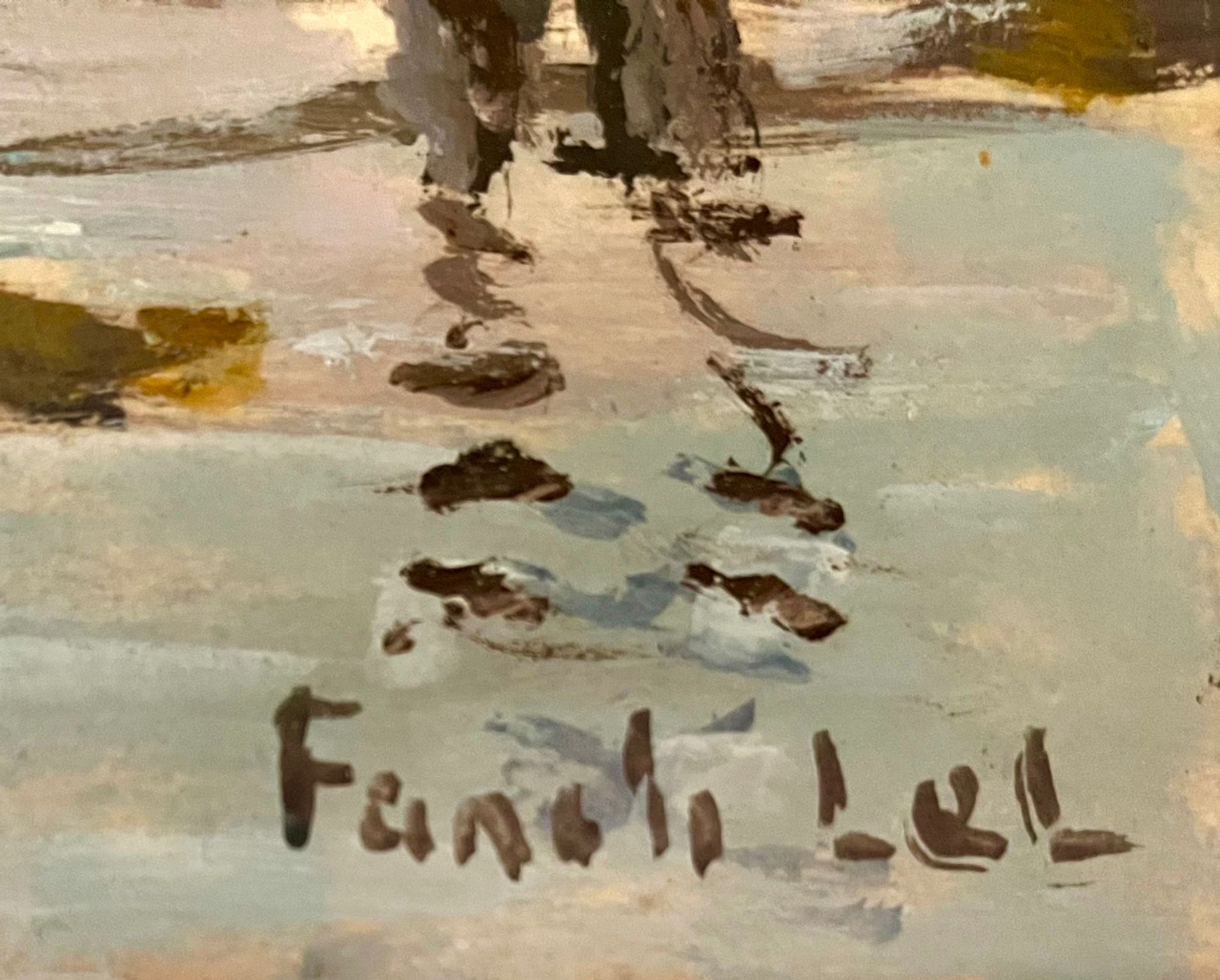 Fishing on foot in Saint Lunaire, gouache on crying signed Fanch Lel