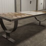 Ceramic coffee table and brushed steel Roche Bobois design Gregorieff 70s, 108x47cm