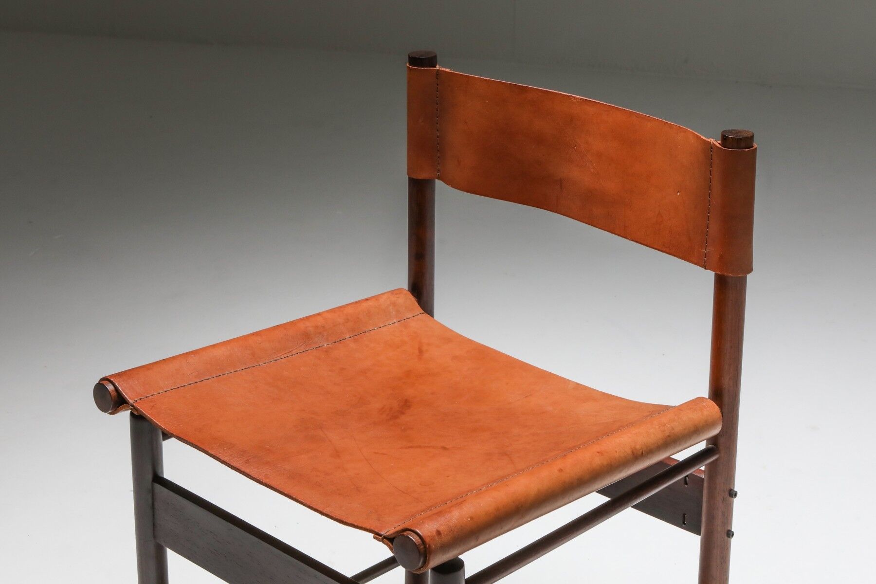Zalszupin Jacaranda Dining Room Chairs with Saddle 1950 Cognac Leather Seats