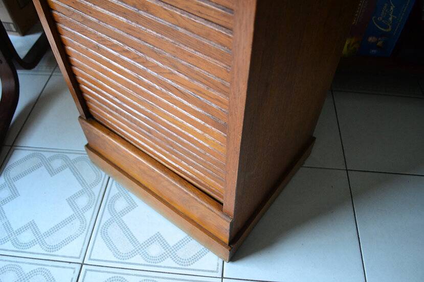 1950s curtain cabinet oak storage unit
